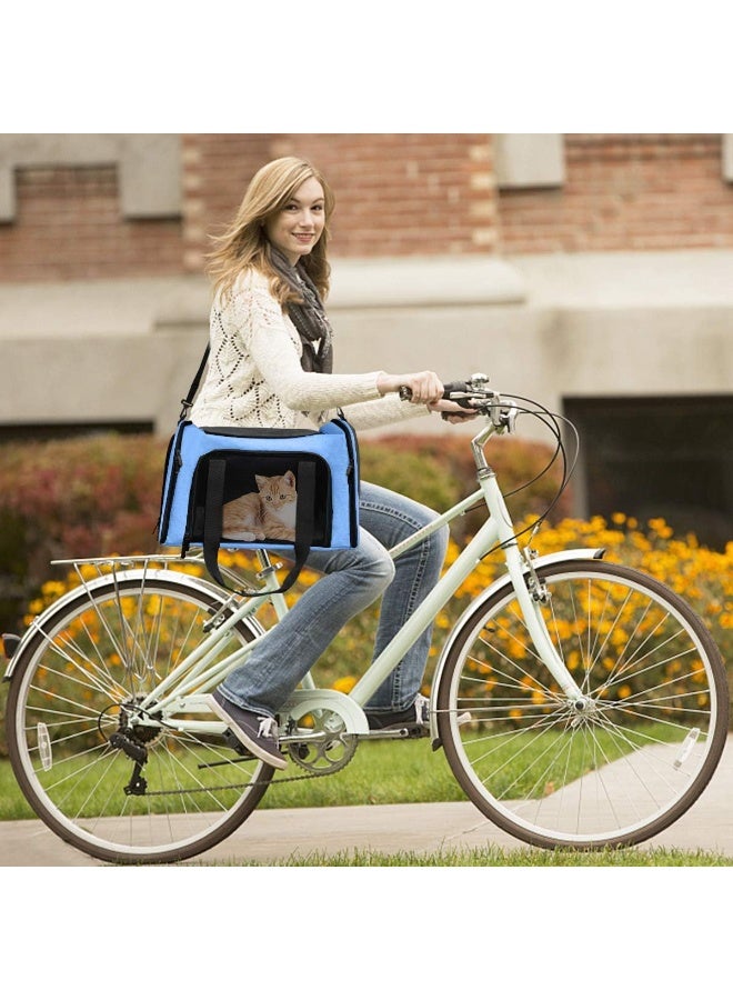 حقيبة حيوانات أليفة محمولة، معتمدة من الخطوط الجوية ورفيعة، قابلة للطي لحمل الأرانب والكلاب والقطط حتى 15 رطلاً، حقيبة القط للسفر (أزرق، متوسط) - Image 5